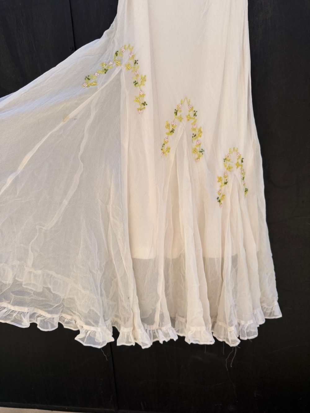 Betsey Johnson Cream Midi fairy Slip Dress with delicate Floral Trim - Picture 3 of 7